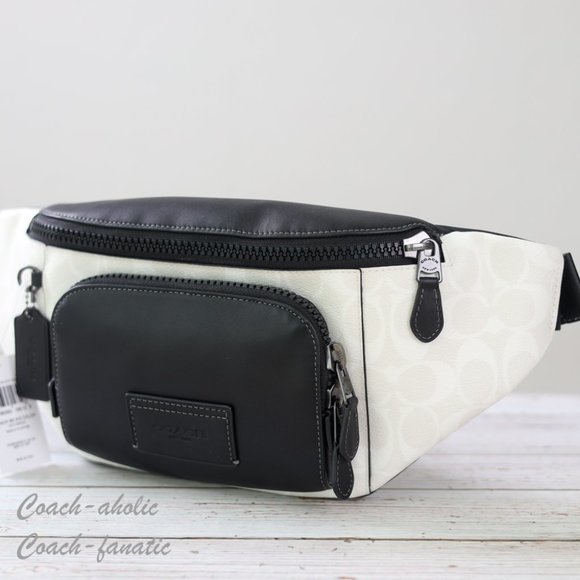 NWT Coach CP014 Track Belt Bag In Colorblock Signature Canvas Chalk/Black - Picture 7 of 12